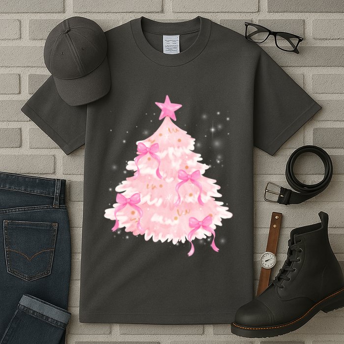 Pink Christmas Tree Bow Cute Holiday Tall T-Shirt