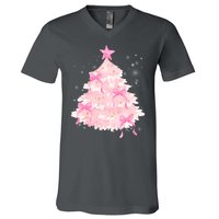 Pink Christmas Tree Bow Cute Holiday V-Neck T-Shirt