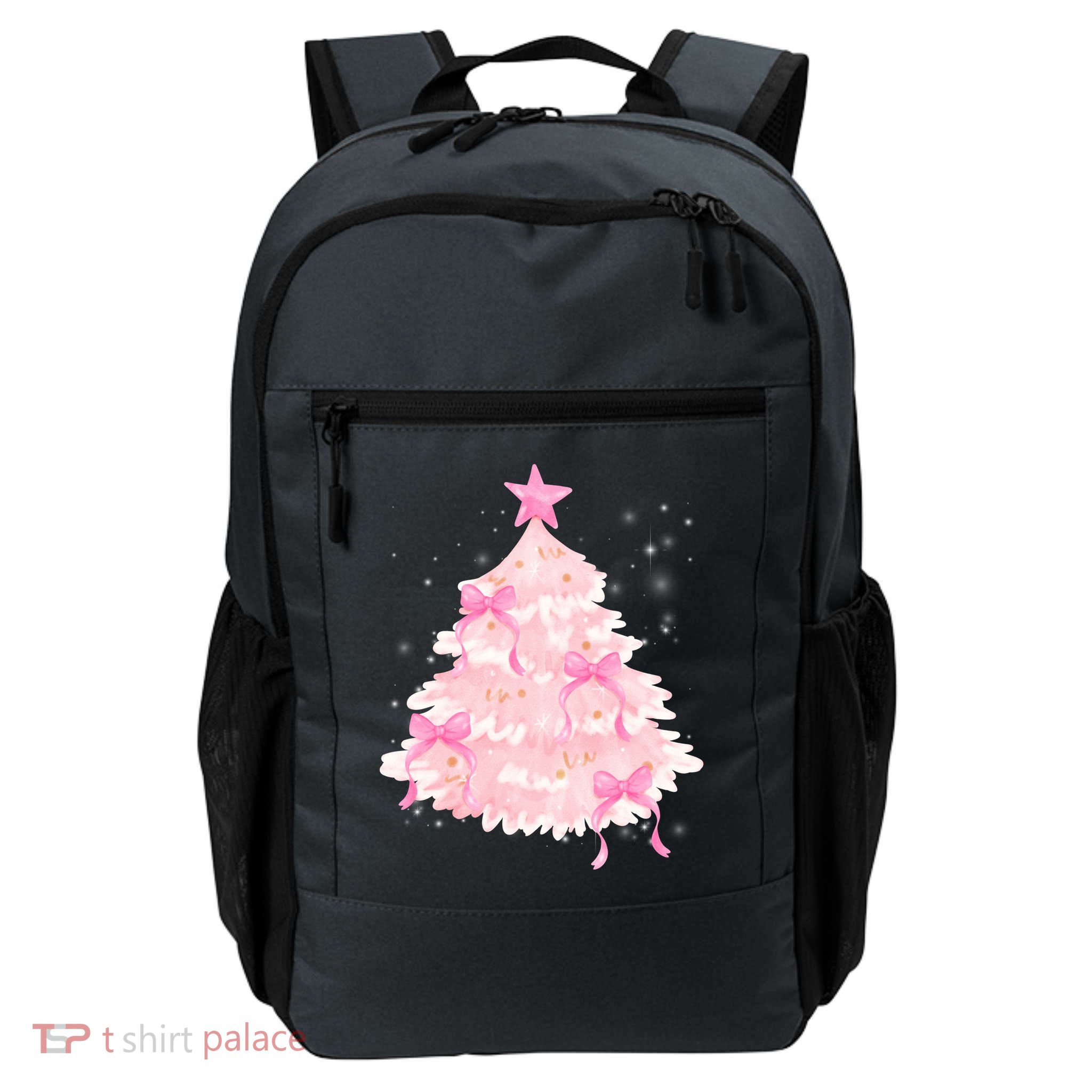 Pink Christmas Tree Bow Cute Holiday Daily Commute Backpack