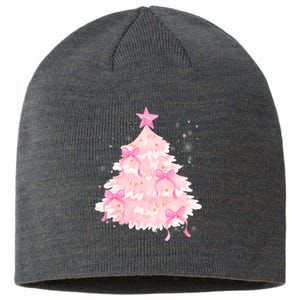 Pink Christmas Tree Bow Cute Holiday Sustainable Beanie