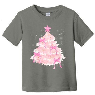 Pink Christmas Tree Bow Cute Holiday Toddler T-Shirt