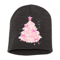 Pink Christmas Tree Bow Cute Holiday Short Acrylic Beanie