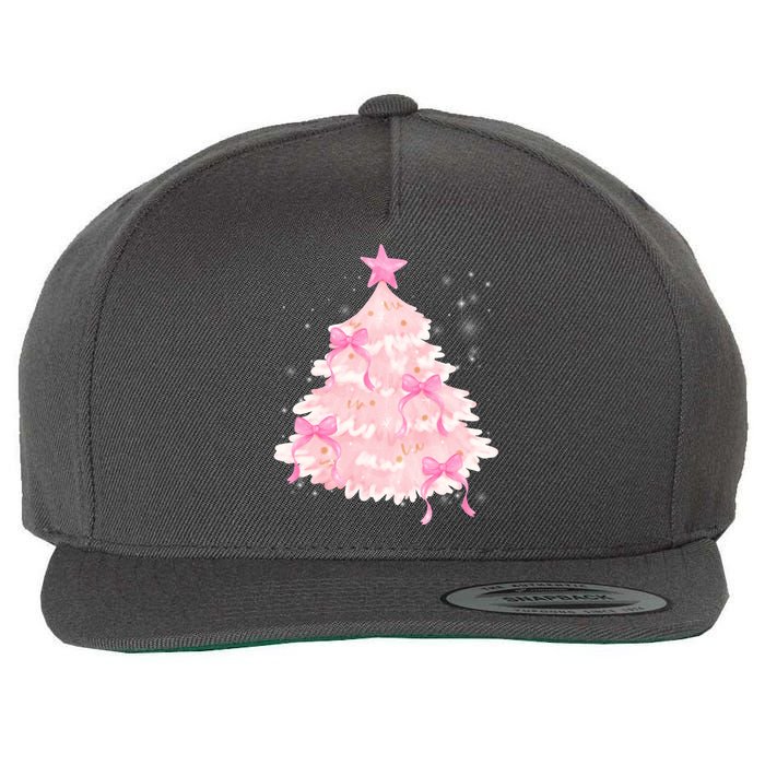 Pink Christmas Tree Bow Cute Holiday Wool Snapback Cap