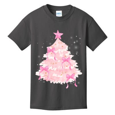 Pink Christmas Tree Bow Cute Holiday Kids T-Shirt