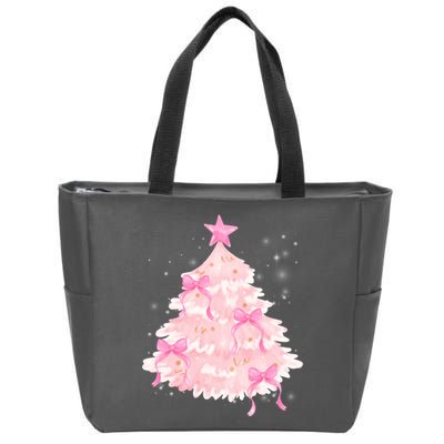 Pink Christmas Tree Bow Cute Holiday Zip Tote Bag
