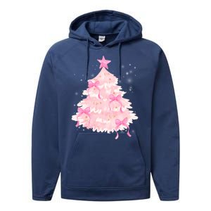 Pink Christmas Tree Bow Cute Holiday Performance Fleece Hoodie