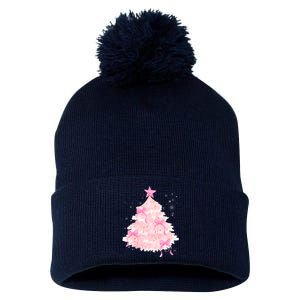 Pink Christmas Tree Bow Cute Holiday Pom Pom 12in Knit Beanie