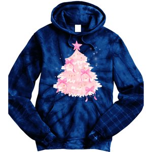 Pink Christmas Tree Bow Cute Holiday Tie Dye Hoodie