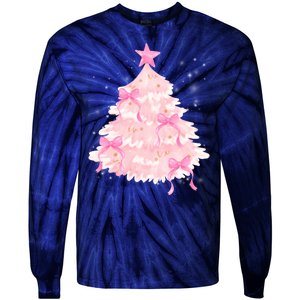 Pink Christmas Tree Bow Cute Holiday Tie-Dye Long Sleeve Shirt