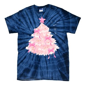 Pink Christmas Tree Bow Cute Holiday Tie-Dye T-Shirt