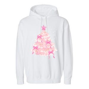 Pink Christmas Tree Bow Cute Holiday Garment-Dyed Fleece Hoodie