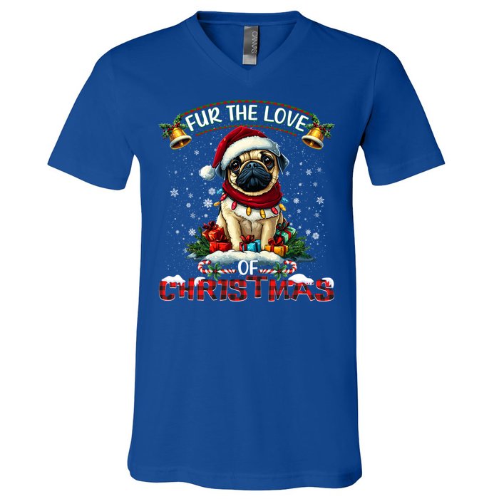 Pug Christmas Tree Lights Decorations Dog Lover Xmas Funny Gift V-Neck T-Shirt