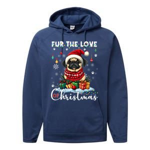 Pug Christmas Tree Lights Decorations Dog Lover Xmas Funny Gift Cool Gift Performance Fleece Hoodie