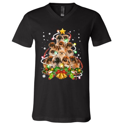 Pekingeses Christmas Tree X Mas Lights Santa Pekingese V-Neck T-Shirt