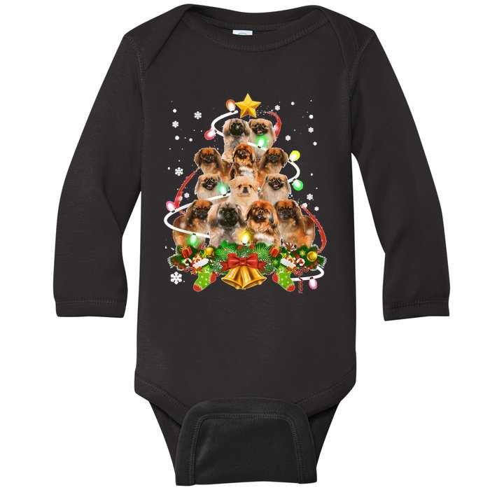 Pekingeses Christmas Tree X Mas Lights Santa Pekingese Baby Long Sleeve Bodysuit