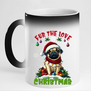 Pug Christmas Tree Lights Decorations Dog Lover Xmas Funny Gift 11oz Black Color Changing Mug