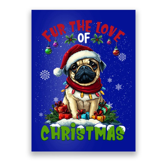 Pug Christmas Tree Lights Decorations Dog Lover Xmas Funny Gift Poster