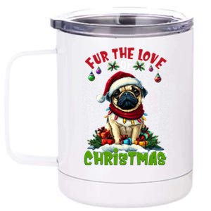 Pug Christmas Tree Lights Decorations Dog Lover Xmas Funny Gift 12 oz Stainless Steel Tumbler Cup