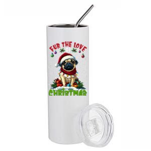 Pug Christmas Tree Lights Decorations Dog Lover Xmas Funny Gift Stainless Steel Tumbler