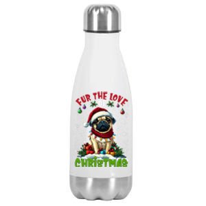 Pug Christmas Tree Lights Decorations Dog Lover Xmas Funny Gift Stainless Steel Insulated Water Bottle