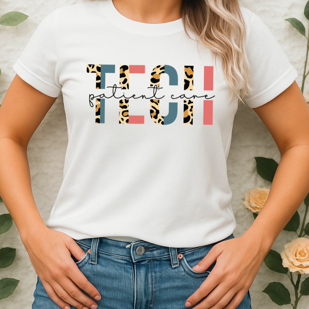 Patient Care Tech Leopard Patient Care Technician PCT Womens T-Shirt