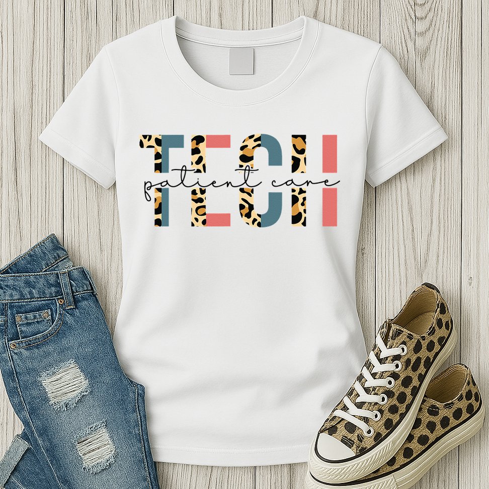 Patient Care Tech Leopard Patient Care Technician PCT Womens T-Shirt