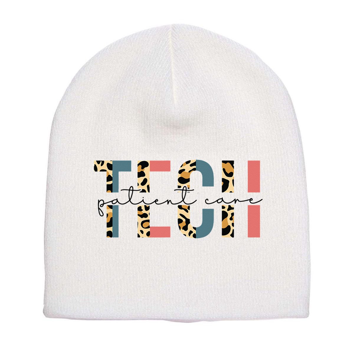 Patient Care Tech Leopard Patient Care Technician PCT Short Acrylic Beanie