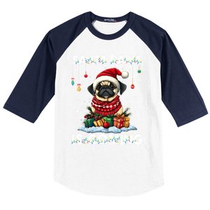 Pug Christmas Tree Lights Decorations Dog Lover Xmas Funny Gift Great Gift Baseball Sleeve Shirt