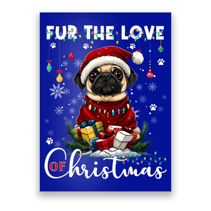 Pug Christmas Tree Lights Decorations Dog Lover Xmas Funny Gift Poster