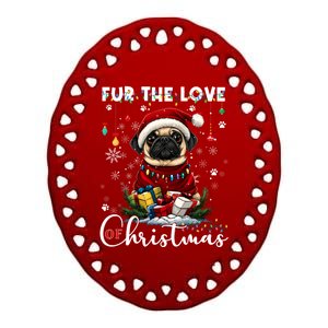 Pug Christmas Tree Lights Decorations Dog Lover Xmas Funny Gift Ceramic Oval Ornament