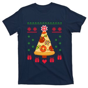 Pizza Christmas Tree Poinsettia T-Shirt