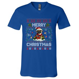 Pug Christmas Tree Lights Decorations Dog Lover Xmas Funny Gift V-Neck T-Shirt