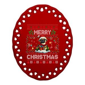 Pug Christmas Tree Lights Decorations Dog Lover Xmas Funny Gift Ceramic Oval Ornament