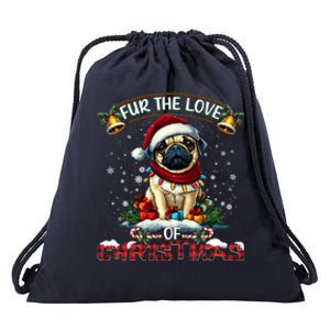 Pug Christmas Tree Lights Decorations Dog Lover Xmas Funny Gift Drawstring Bag