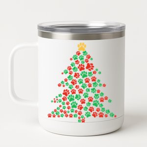 Paws Christmas Tree Santa Fun Celebration Funny Gift Family Cool Gift 12 oz Stainless Steel Tumbler Cup