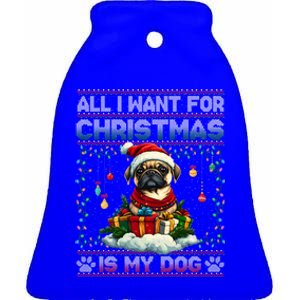 Pug Christmas Tree Lights Decorations Dog Lover Xmas Funny Gift Great Gift Ceramic Bell Ornament