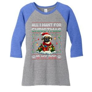 Pug Christmas Tree Lights Decorations Dog Lover Xmas Funny Gift Great Gift Women's Tri-Blend 3/4-Sleeve Raglan Shirt