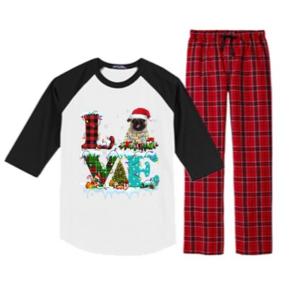 Pug Christmas Tree Lights Santa Dog Xmas Great Gift Raglan Sleeve Pajama Set