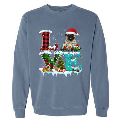 Pug Christmas Tree Lights Santa Dog Xmas Great Gift Garment-Dyed Sweatshirt