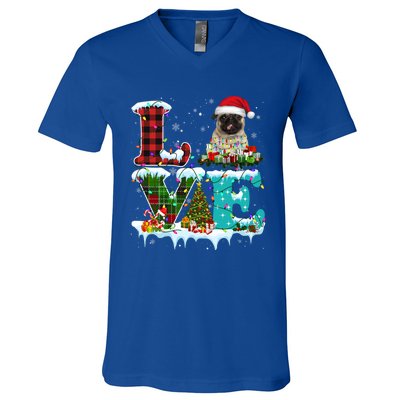 Pug Christmas Tree Lights Santa Dog Xmas Great Gift V-Neck T-Shirt