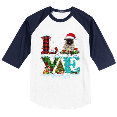 Pug Christmas Tree Lights Santa Dog Xmas Great Gift Baseball Sleeve Shirt