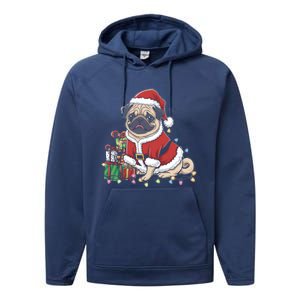 Pug Christmas Tree Xmas Lights For Pug Animal Dog Lover Cool Gift Performance Fleece Hoodie