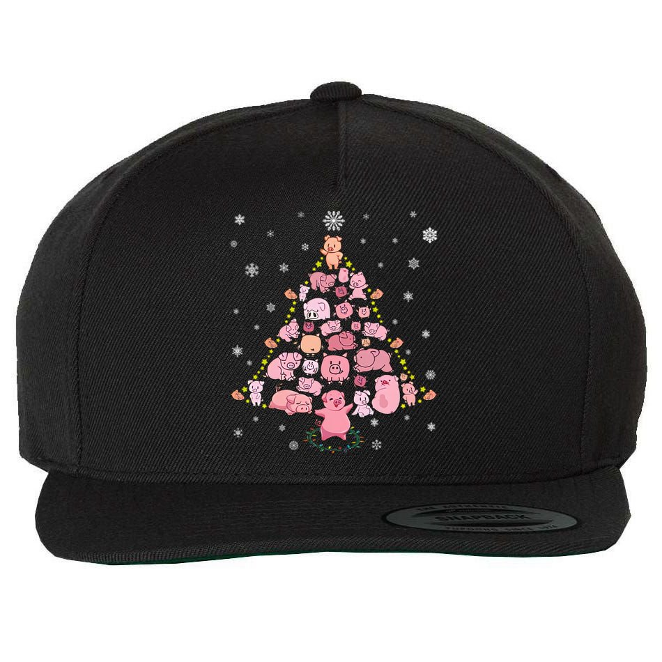 Pig Christmas Tree Wool Snapback Cap