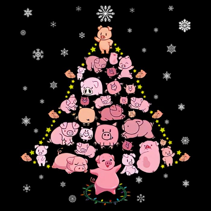 Pig Christmas Tree Wool Snapback Cap