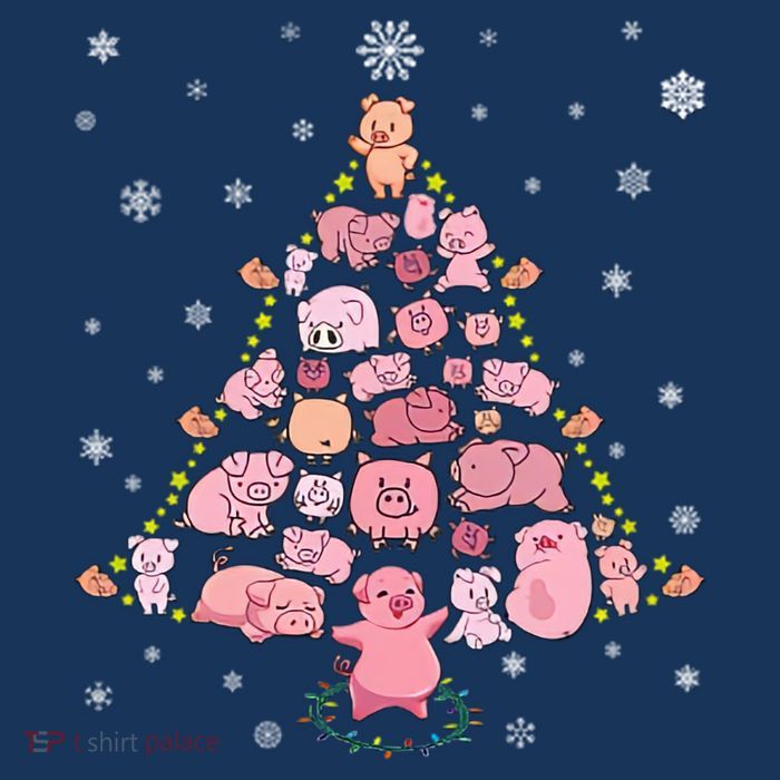 Pig Christmas Tree 7-Panel Snapback Hat