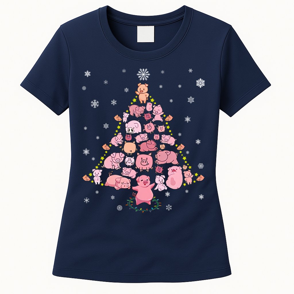 Pig Christmas Tree Womens T-Shirt