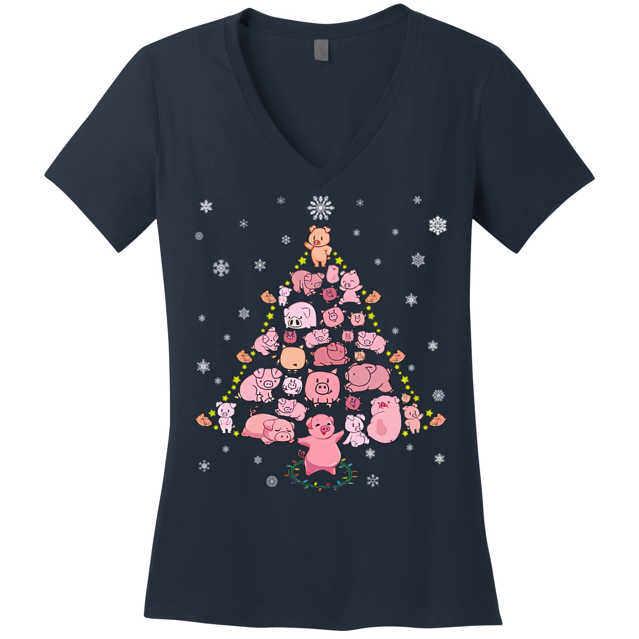 Pig Christmas Tree Women's V-Neck T-Shirt