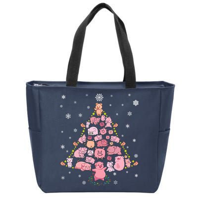 Pig Christmas Tree Zip Tote Bag