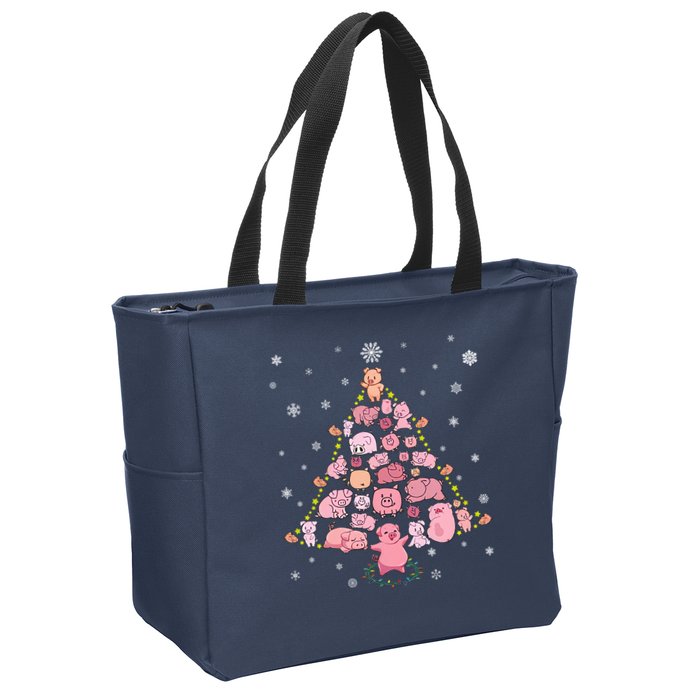 Pig Christmas Tree Zip Tote Bag