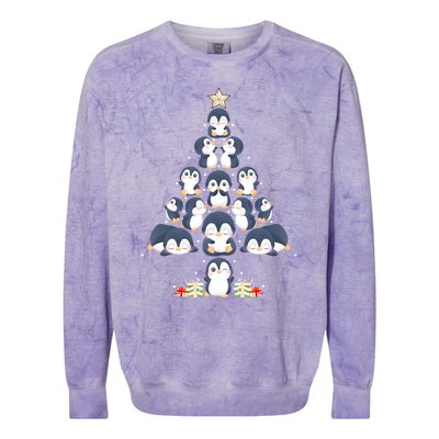 Penguin Christmas Tree Lights Santa Hat Penguin Lover Xmas Gift Colorblast Crewneck Sweatshirt